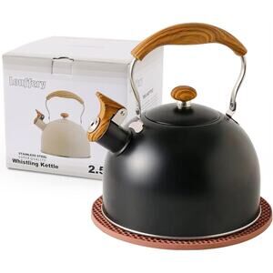 LONFFERY Tea Kettle for Stove Top, 2.5 Quart Whistling Tea Kettle, Black
